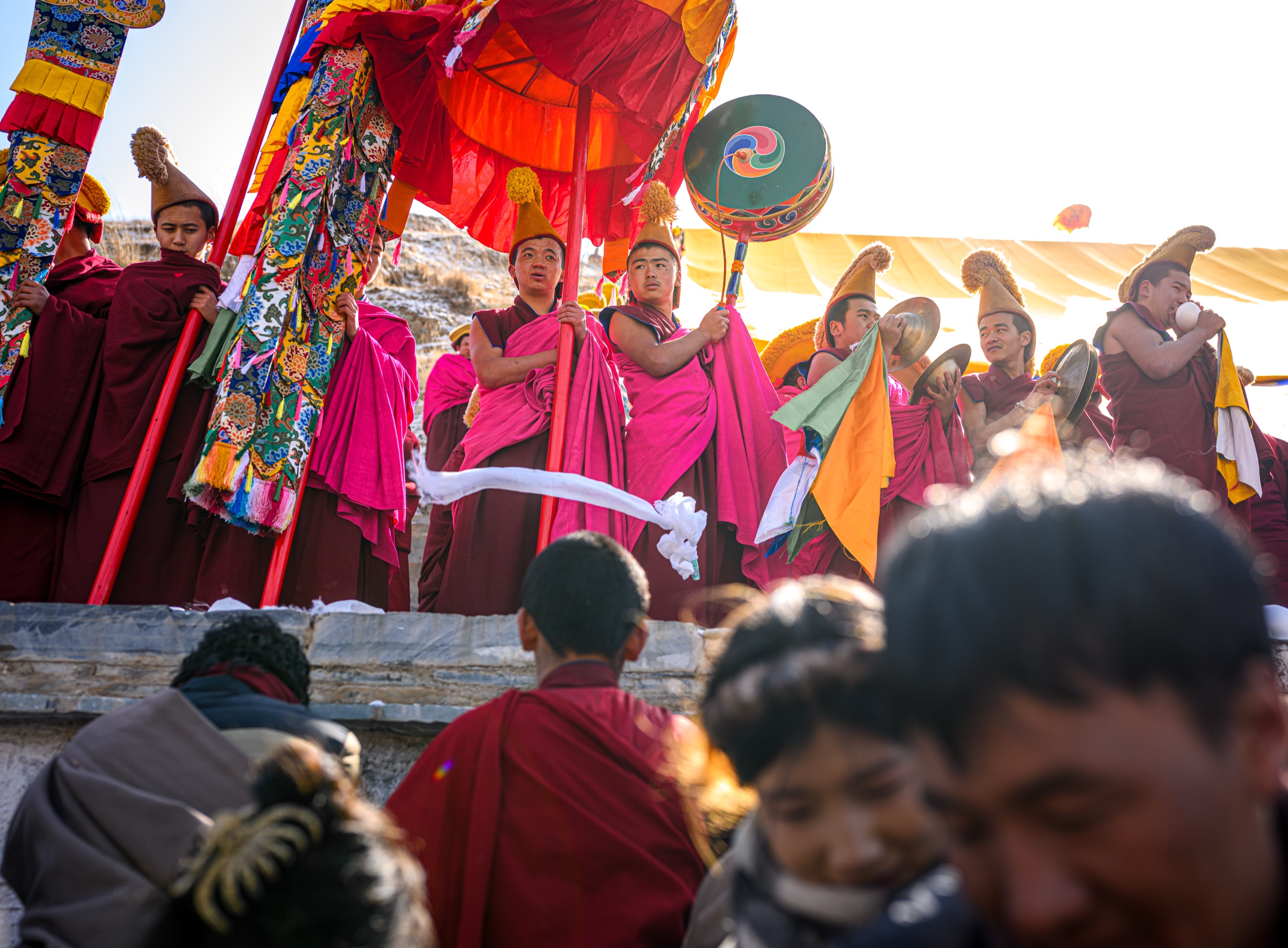 Monks and ceremonial objects during the ritual